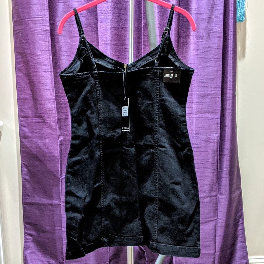 Black Denim Zip Mini Dress - Picture 4 of 6